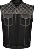 Men's Leather Denim Motorcycle Club Biker Vest with 2 Concealed Carry Pockets