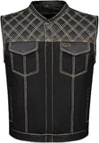 Men's Leather Denim Motorcycle Club Biker Vest with 2 Concealed Carry Pockets