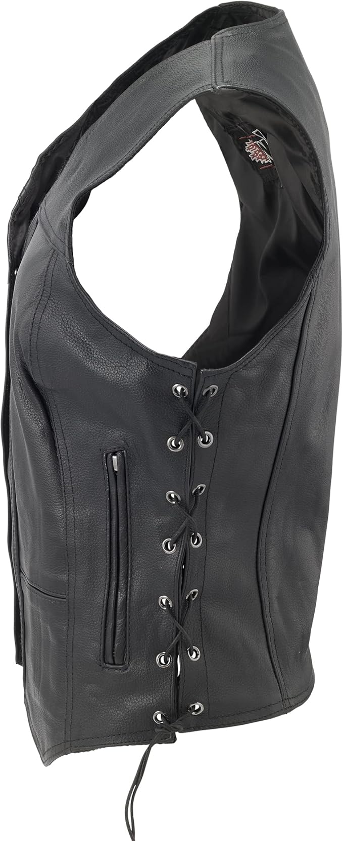 Women's Black Leather Motorcycle Vest – 7 pockets, Side Laces, Concealed Carry Pockets – Classic Biker