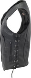 Women's Black Leather Motorcycle Vest – 7 pockets, Side Laces, Concealed Carry Pockets – Classic Biker