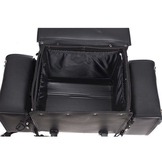 Large Motorcycle Sissy Bar Bag with Side Pockets – Hard Shell Touring Luggage (Black)