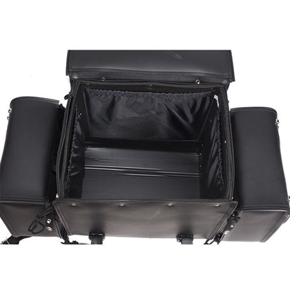 Large Motorcycle Sissy Bar Bag with Side Pockets – Hard Shell Touring Luggage (Black)