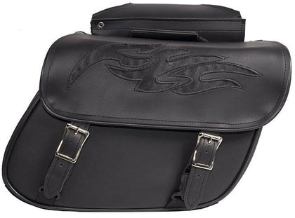 Flame Design Motorcycle Saddle Bag – Premium Black PU Leather Side Luggage
