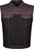 Men's Leather Denim Motorcycle Club Biker Vest with 2 Concealed Carry Pockets
