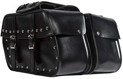Black Two Straps Leather Saddle Bag