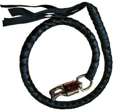 EXCELSIOR INTERNATIONAL 42" Motorcycle Get Back Whip Genuine Leather Biker Whip for Handlebar, Motorcycle Whip with Fringes and Skulls - Black