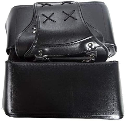 Black Two Straps Leather Saddle Bag