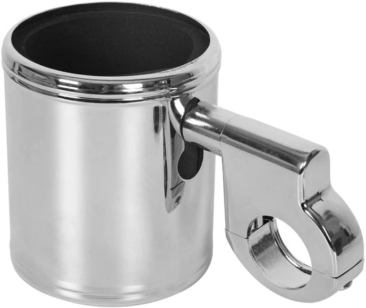 Excelsior INT Chrome Aluminum Adjustable Cup Holder Mount for Motorcycle Handlebar – Fits 7/8", 1", and 1 1/4" Bars – Universal Drink Bottle Holder