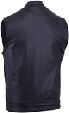 Men's Black Club Style Sleeveless Leather Vest With Concealed Gun Pocket