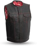 Men's Black SOA Club Style 2 Gun 2 Chest Pockets Vest With Back Panel Red Stitching