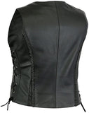 Women's Black Concealed Carry Leather Vest With Braid and Laces