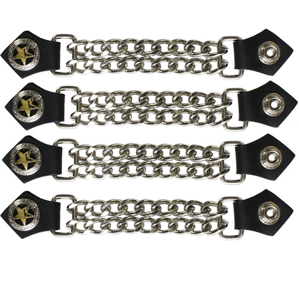 Vest Extender With Texas Star Unisex Metal & Leather Chrome Durable Motorcycle Vest Extenders Metal Chain For Bikers -4", 6 1/2", Black (4 pc)